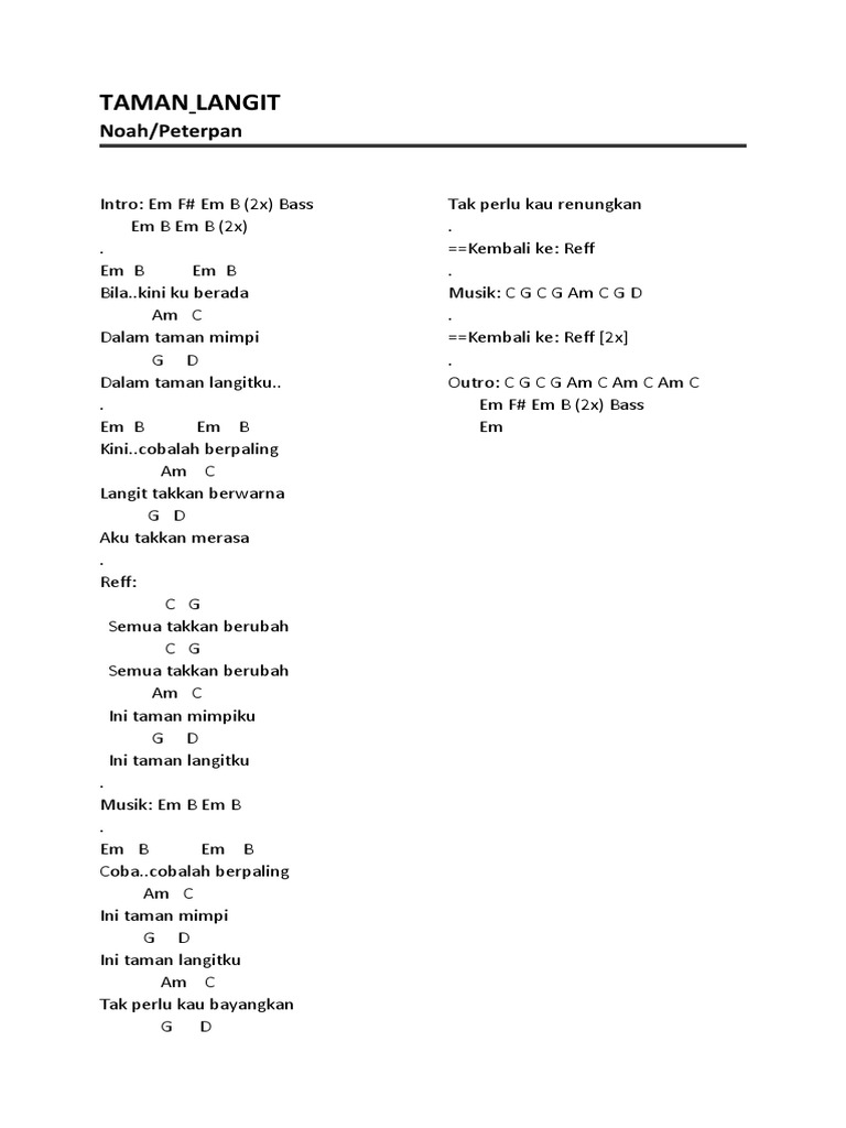 Lirik dan Chord Taman Langit Noah | PDF