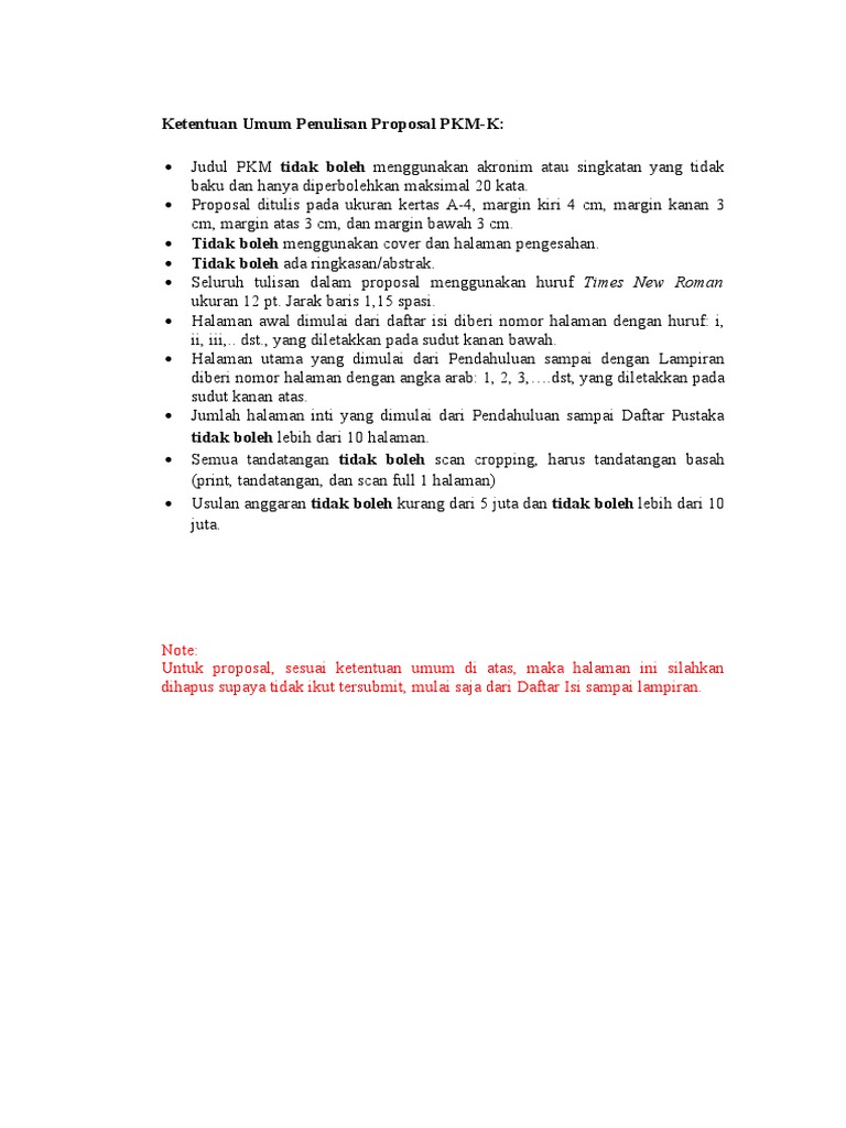 Ketentuan Penulisan Proposal PKM-K | PDF
