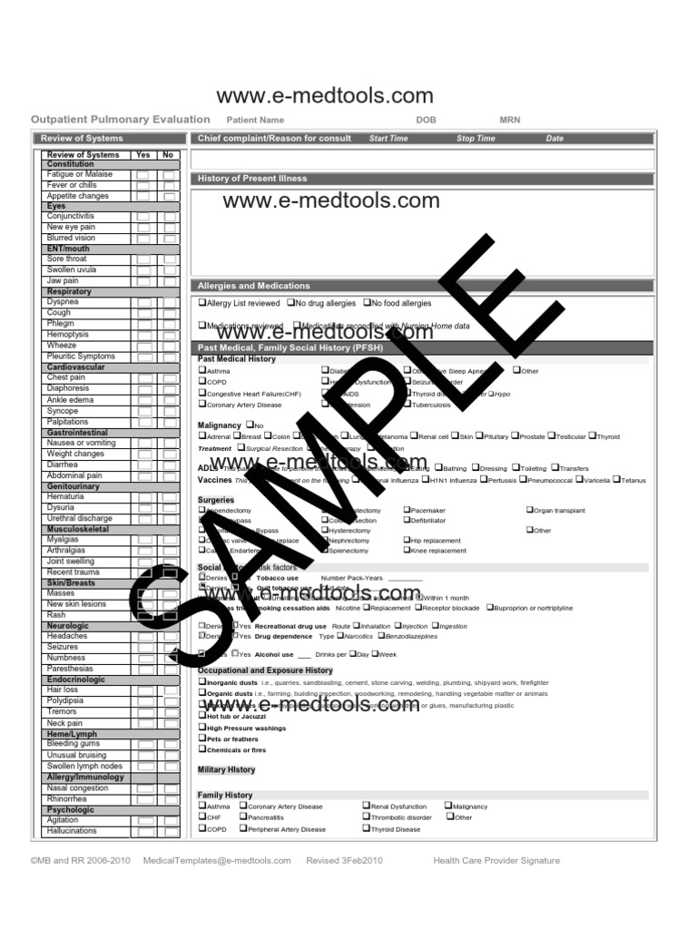 Pulmonary Clinic History and Physical PDF Heart Failure Medical