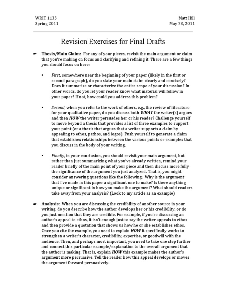 Final Draft Revision Exercises Guide | PDF | Argument | Credibility