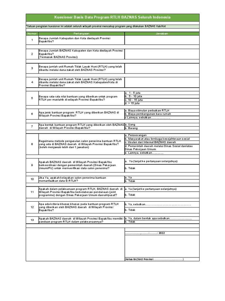 Kuesioner Program RTLH BAZNAS Nasional | PDF
