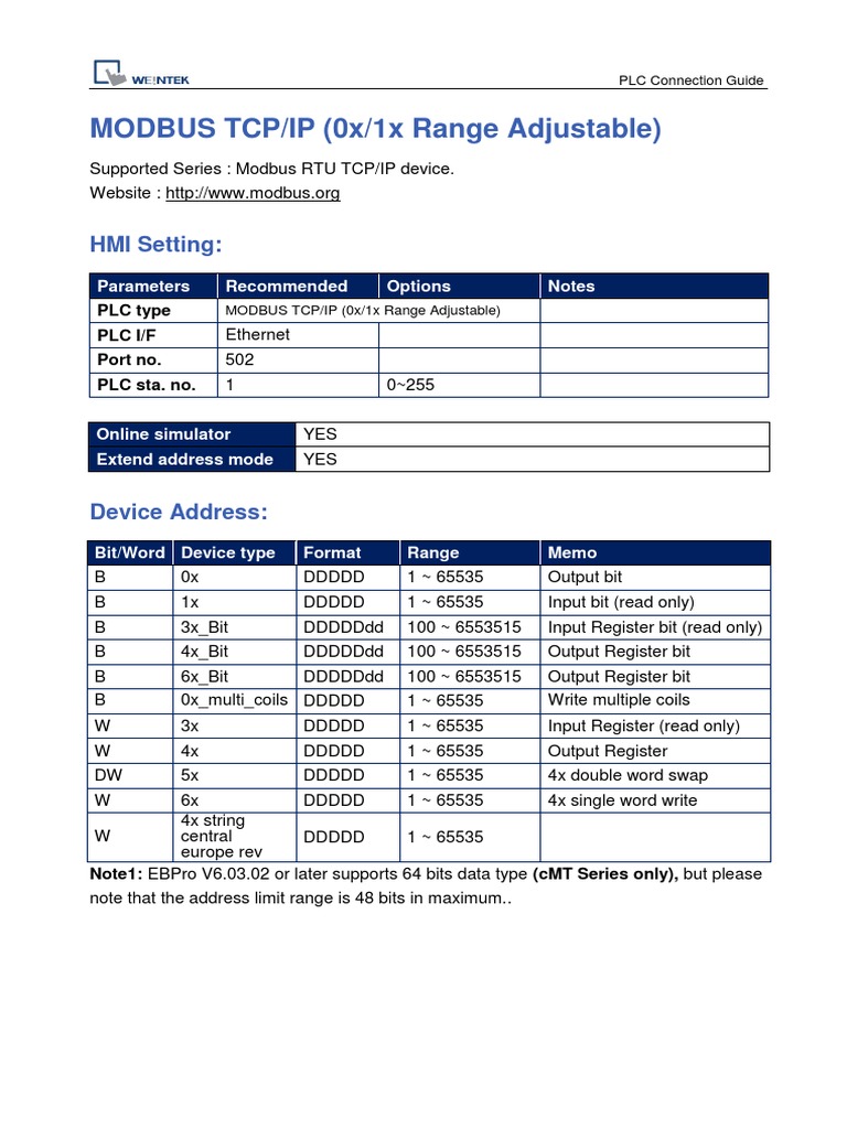 MODBUS TCP/IP (0x/1x Range Adjustable) : HMI Setting | PDF ...