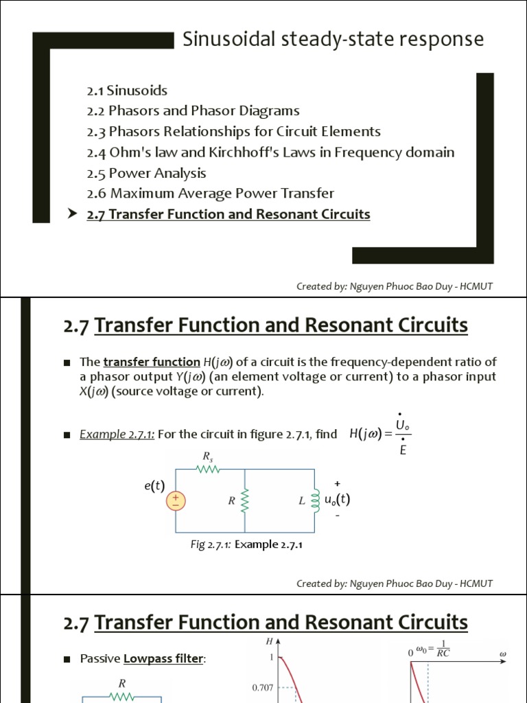 Sinusoidal SteadyState Response 2.7 Transfer Function and Resonant