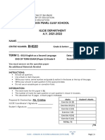 Term 1: Arabian Pearl Gulf School Igcse Department A.Y. 2021-2022