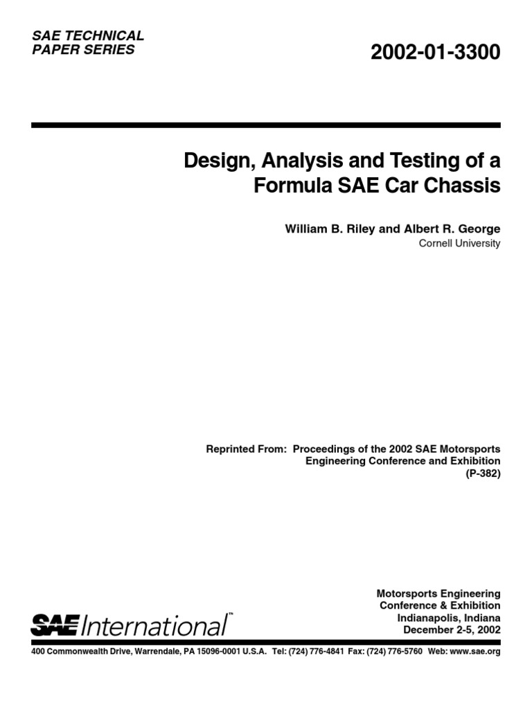Chassis Design, Analysis and Testing of A Formula Sae Car Chassis PDF