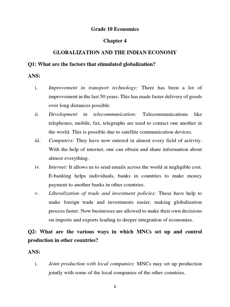 Chapter 4 Globalization and The Indian Economy Qas | PDF ...