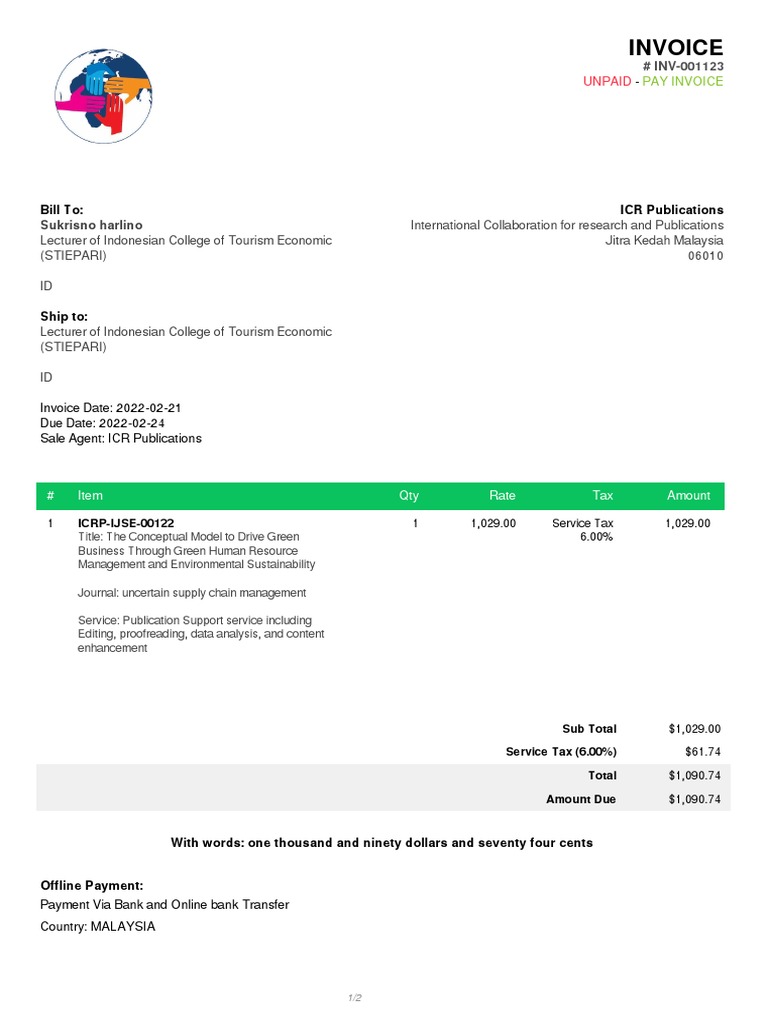 Invoice: Bill To: ICR Publications | PDF | Payments | Banks