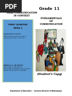 Grade 11: Fundamentals OF Communication Oral Communication in Context