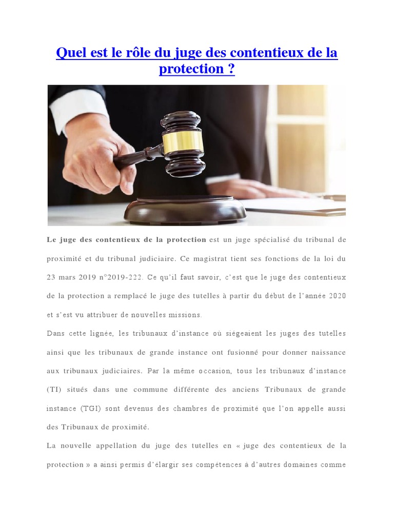 C'est Quoi Le Rôle Du Juge Des Contentieux de La Protection ? PDF Juge Compétence