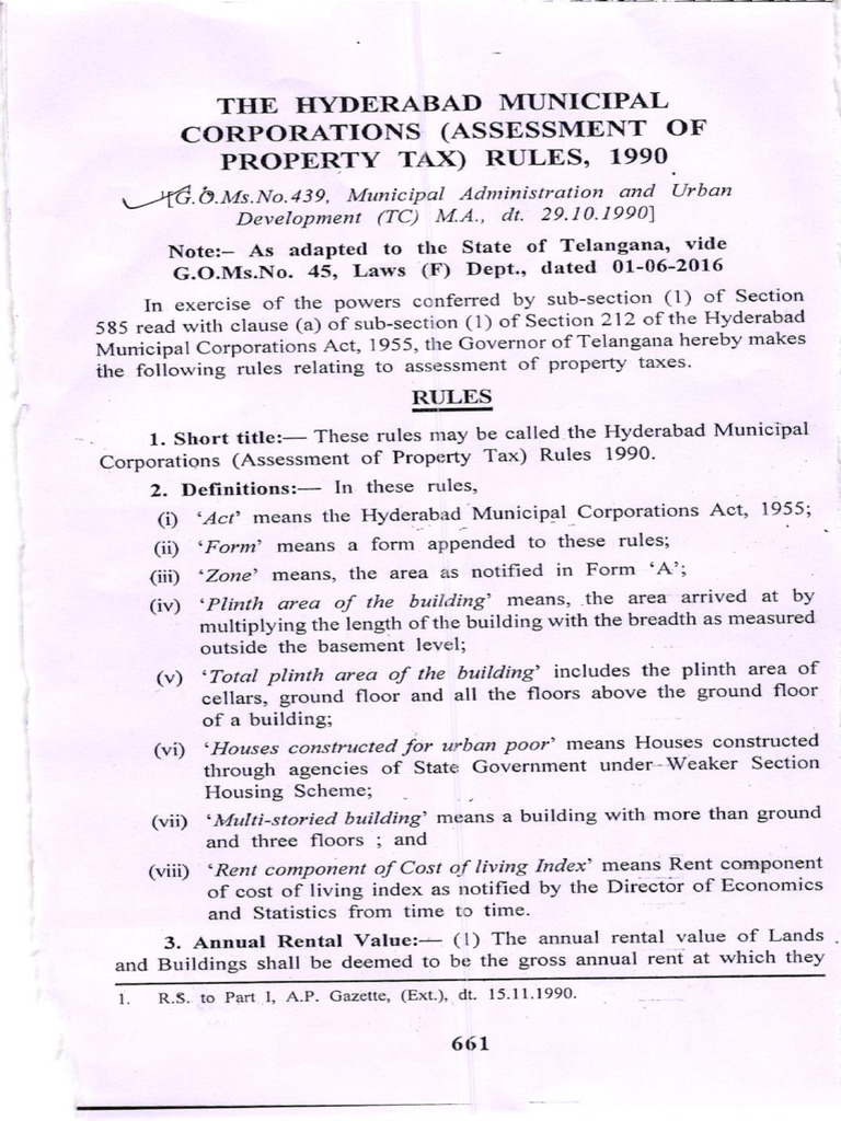 GHMC Assessment of Property Tax Rules 1990 PDF Taxes Property