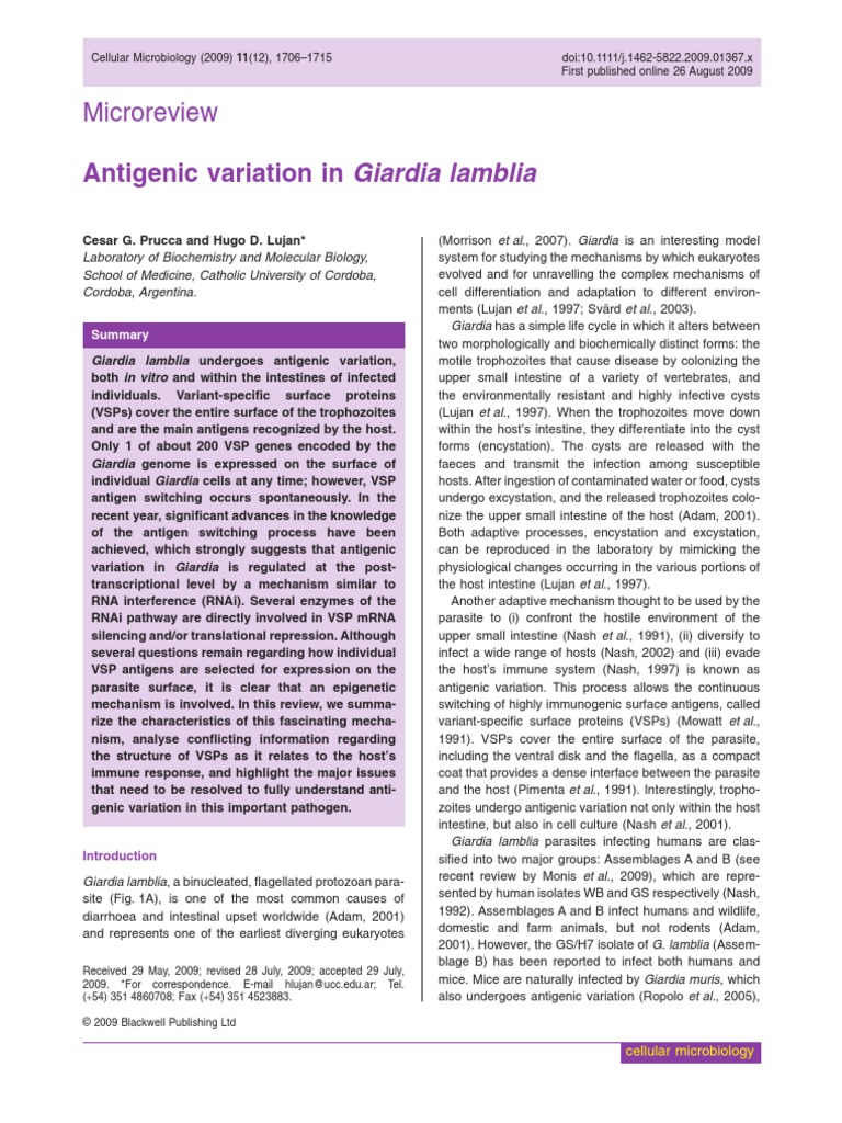 Prucca Et Al2009Antigenic Variation in Giardia Lamblia PDF