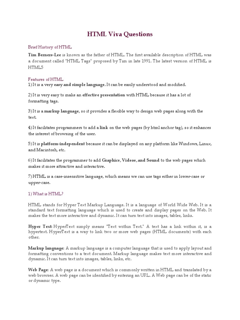 HTML Viva Questions | PDF | Html Element | Html