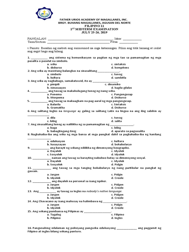 1st Midterm Fil 11 | PDF