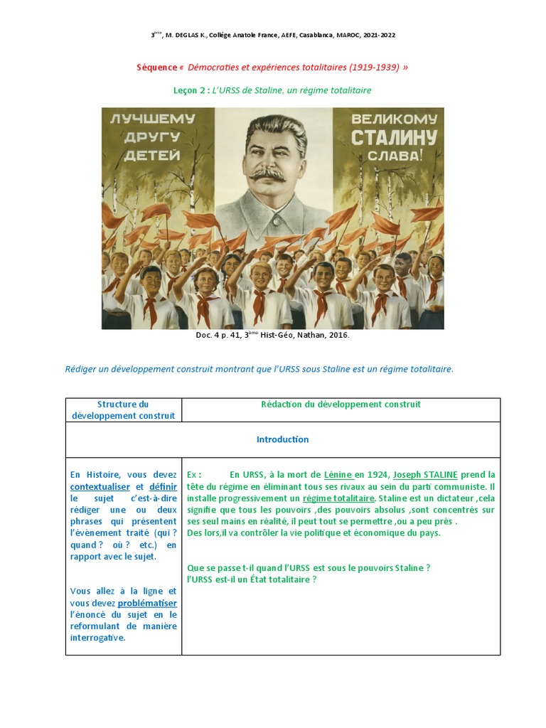 L'URSS de Staline : un régime totalitaire | PDF | Joseph Staline ...