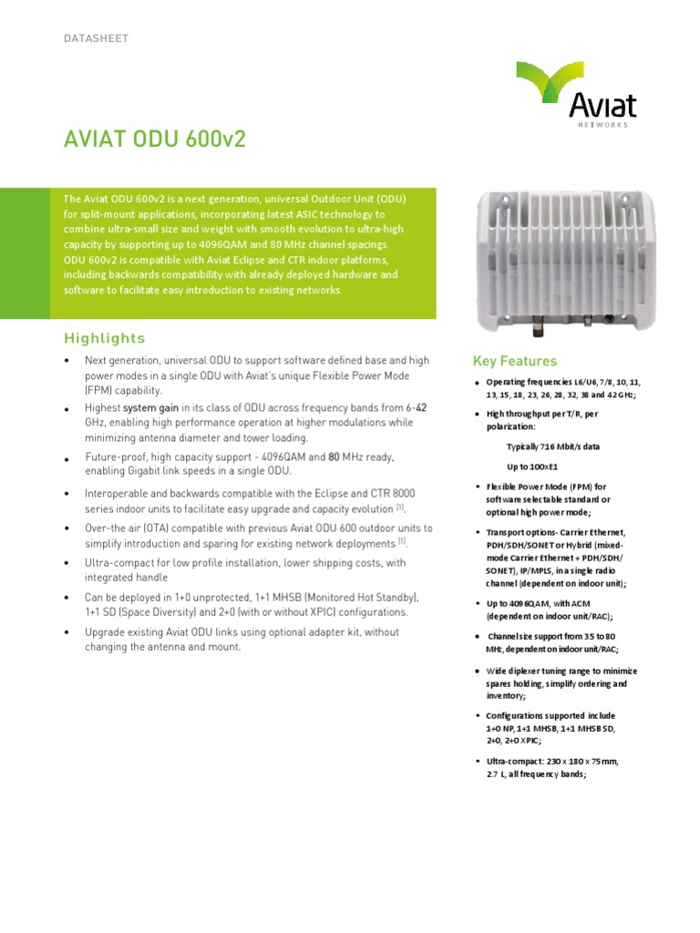 AVIAT ODU 600v2: Highlights Key Features | PDF | Physical Layer ...