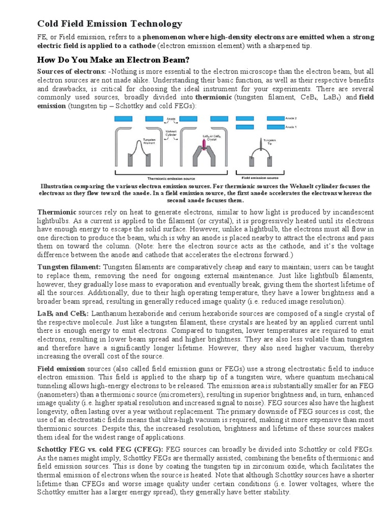 Cold Field Emission Technology | PDF | Incandescent Light Bulb | Electron
