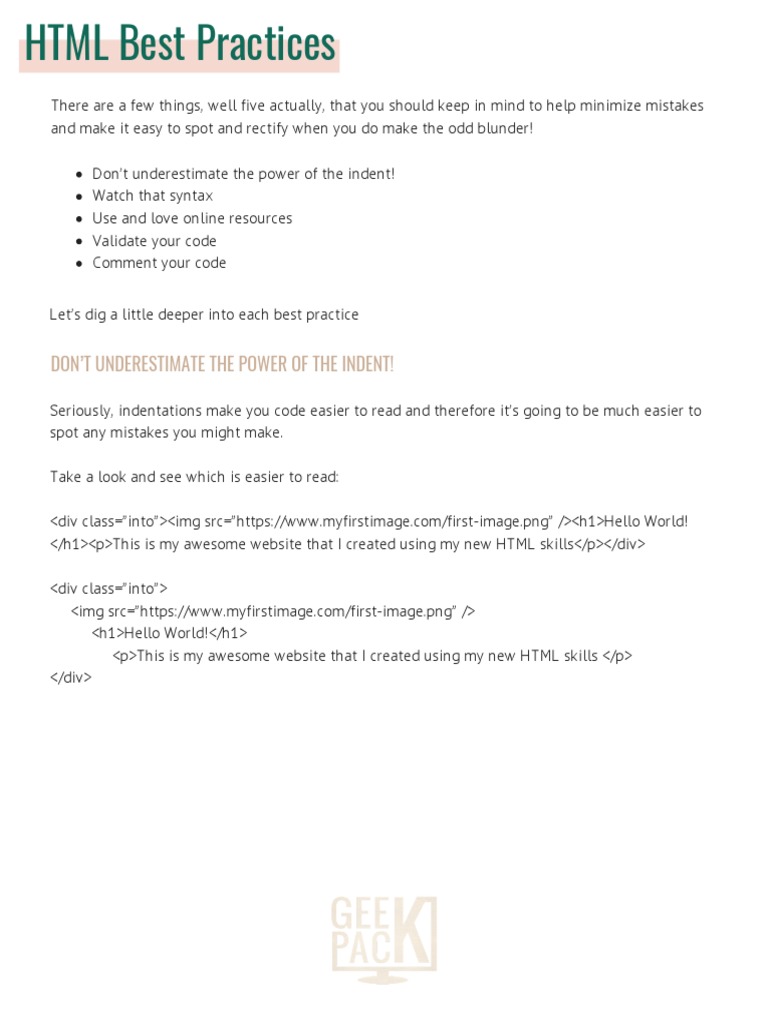 HTML Best Practices PDF Html Html Element