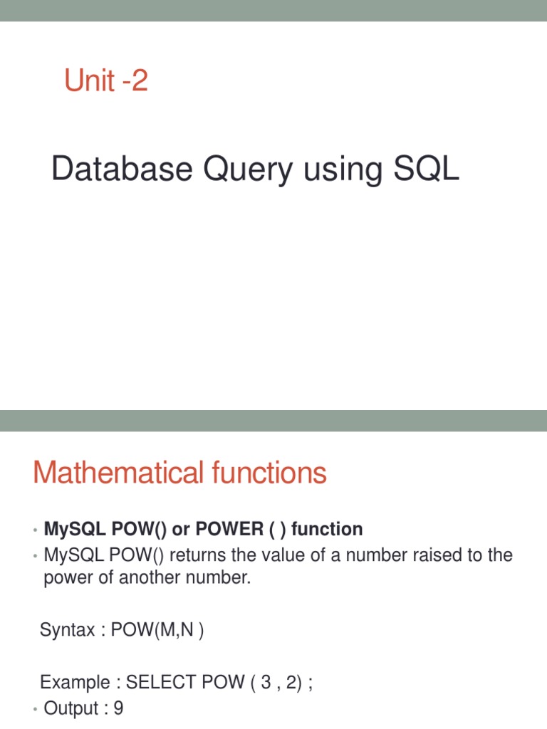 Unit - 2: Database Query Using SQL | PDF | Table (Database) | Computer ...