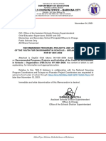 November 4, 2021 Recommended Programs, Projects, and Activities of The Youth For Environment in Schools - Organization (YES-O) For SY 2021-2022