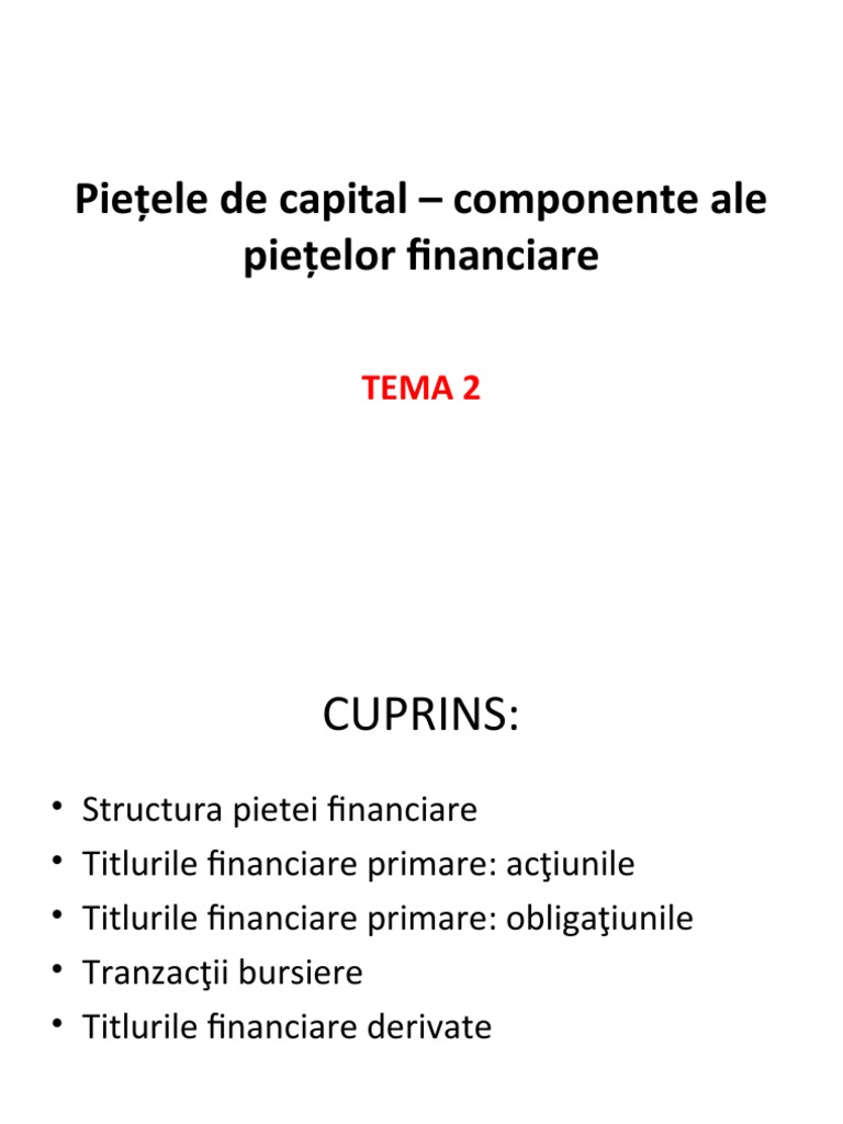 Piețele de Capital Componente Ale Piețelor Financiare PDF