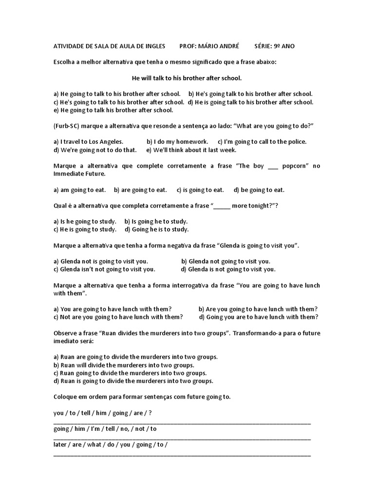 English Exercises for 9th Grade Students | PDF