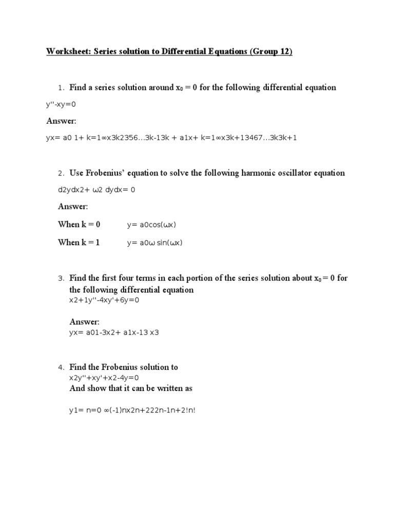 Frobenius Solutions in Differential Equations | PDF | Teaching Methods ...