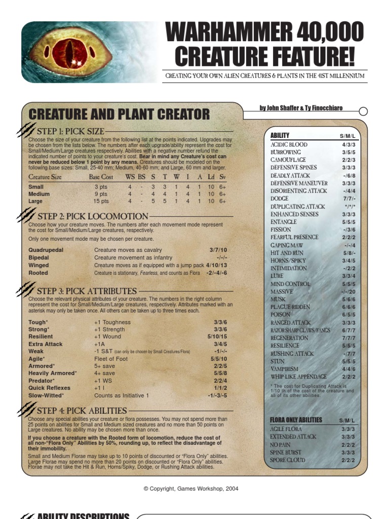 CreatureFeatureGenerator Warhammer 40k | PDF