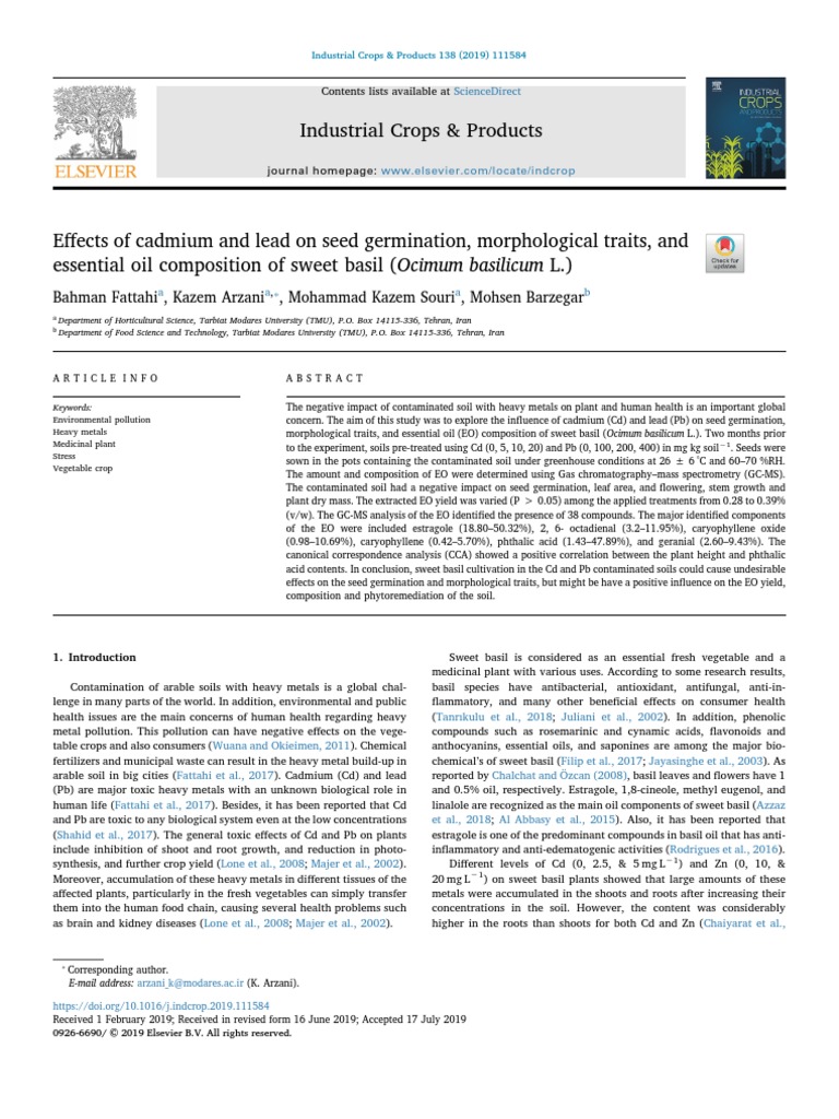 Fattahi2019 Effects of Cadmium and Lead On Seed Germination ...