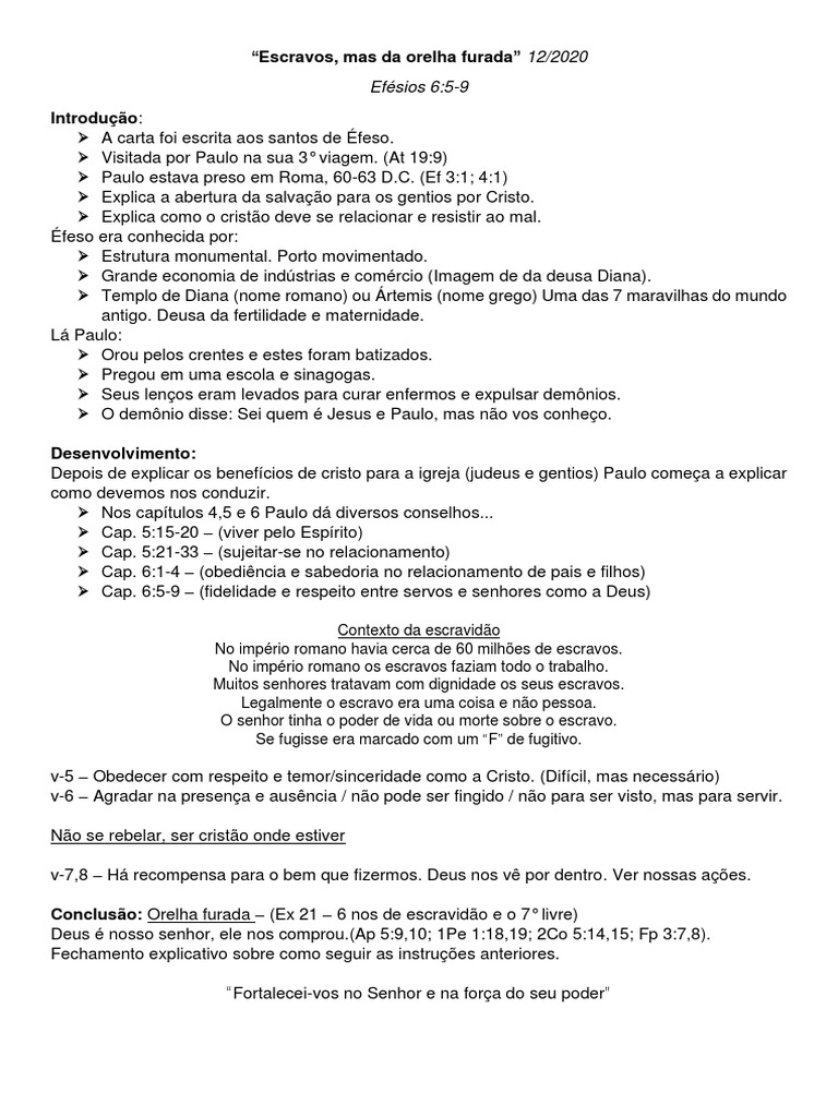 Escravo da Orelha Furada na Bíblia | PDF | Apóstolo Paulo | Escravidão