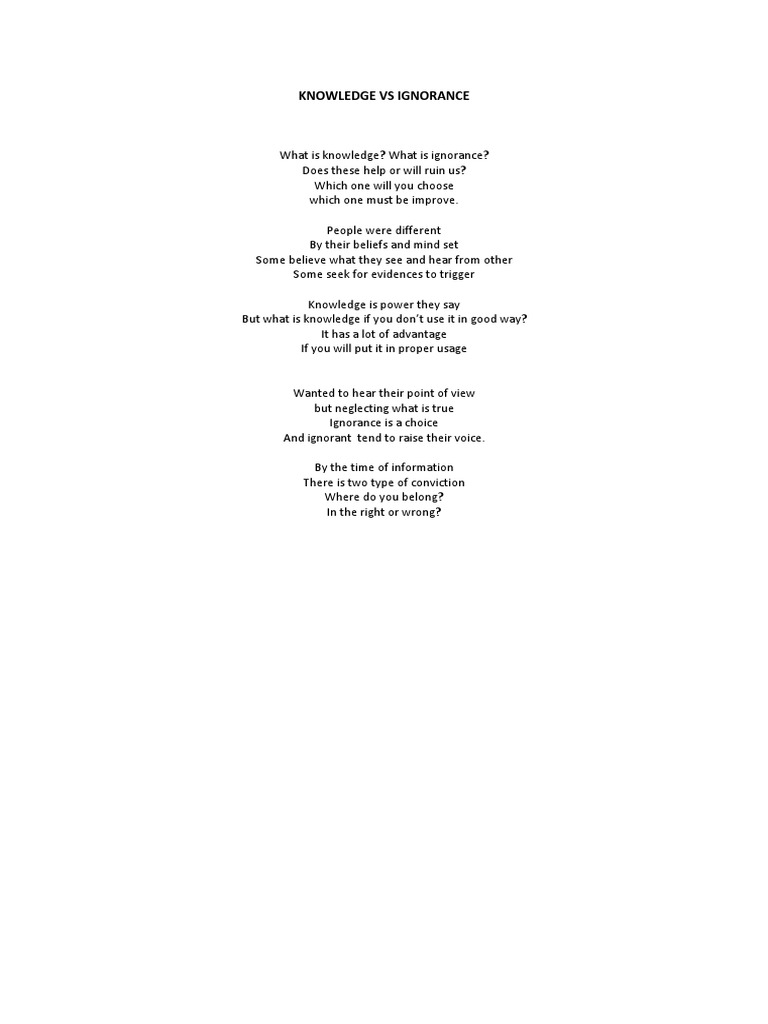 Knowledge vs Ignorance: A Poetic Reflection | PDF | Self-Improvement