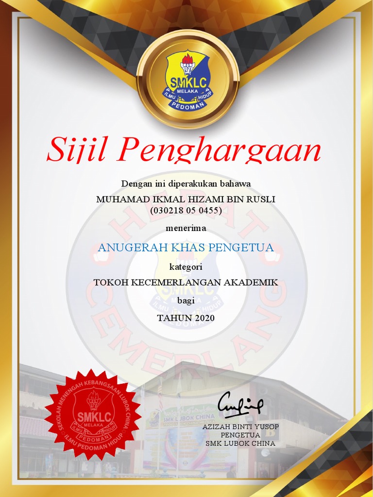 Sijil Anugerah Kokurikulum | PDF