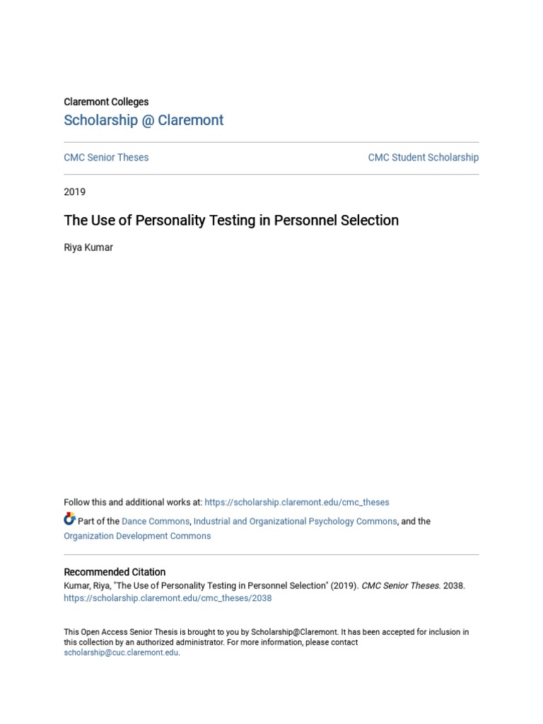 The Use of Personality Testing in Personnel Selection | PDF | Interview ...