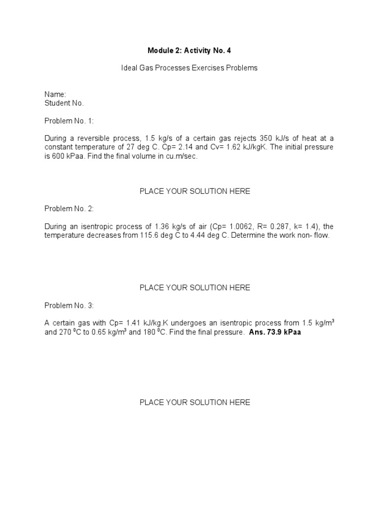 Exercises Problem 4 Ideal Gas Processes | PDF | Science & Mathematics