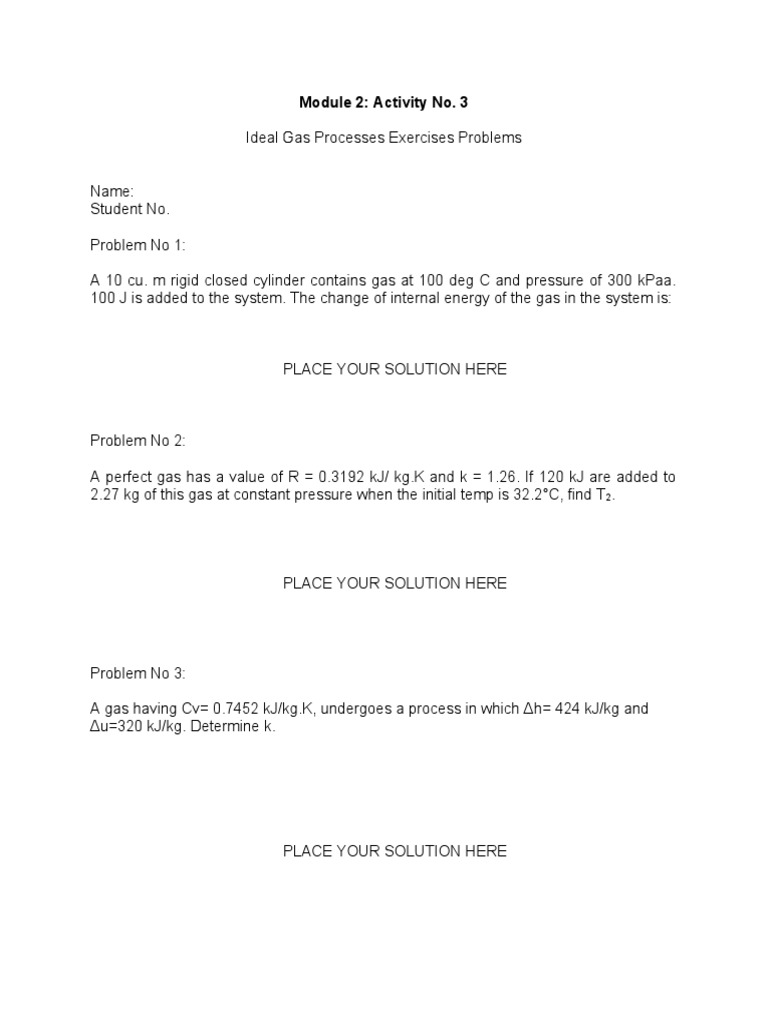 Exercises Problem 3 Ideal Gas Processes | PDF