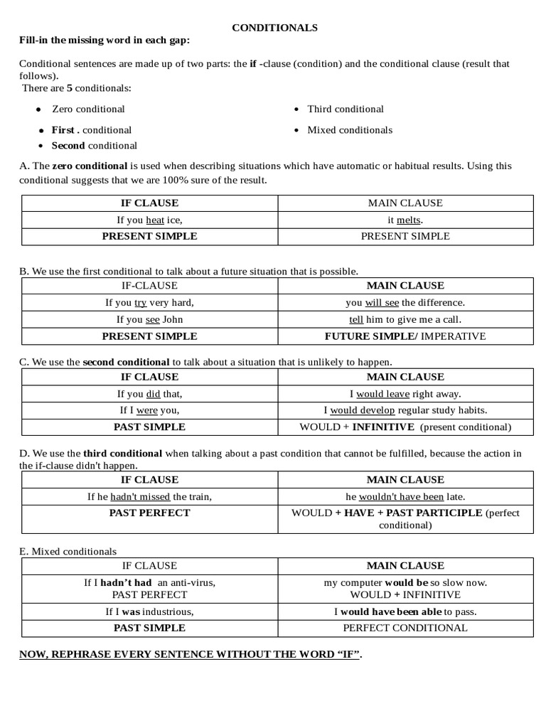 Conditionals Exercises Worksheet | PDF | Syntax | Language Arts ...