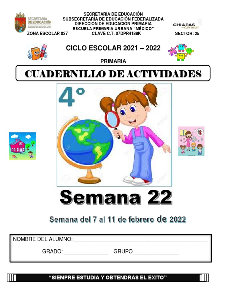 Cuadernillo de Actividades Cuarto Grado Semana 22 Ciclo Escolar 21 - 22 ...