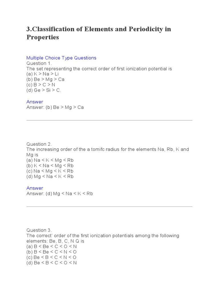 3 Classification of Elements and Periodicity in Properties | PDF | Ion ...
