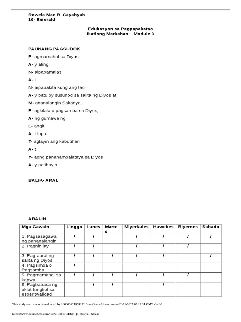 ESP Q3 Modyul 3 | PDF
