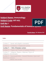 Subject Name: Immunology Subject Code: MTI 401 Unit No: I Unit Name: Fundamentals of Immune System