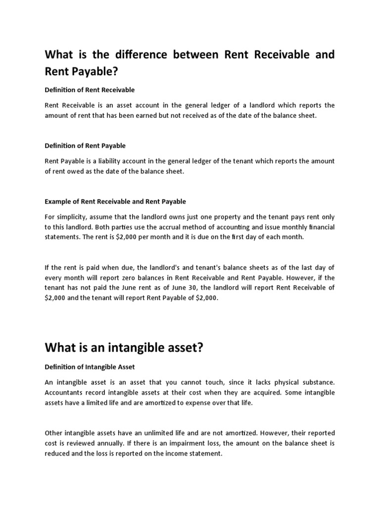 What Is The Difference Between Rent Receivable and Rent Payable PDF Working Capital