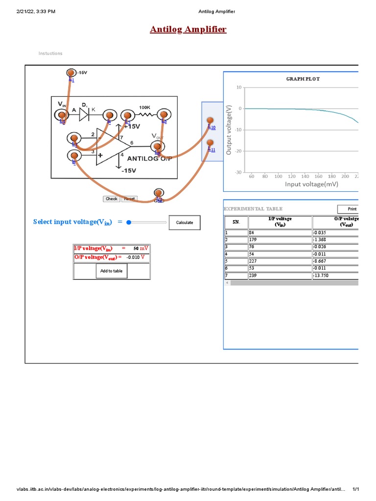 Antilog Amplifier Experiment Instructions PDF Computer Science