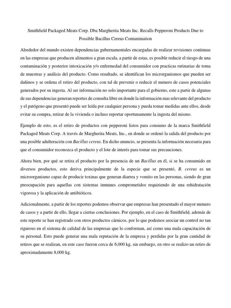 Smithfield Packaged Meats Corp PDF Ciencias de la Salud