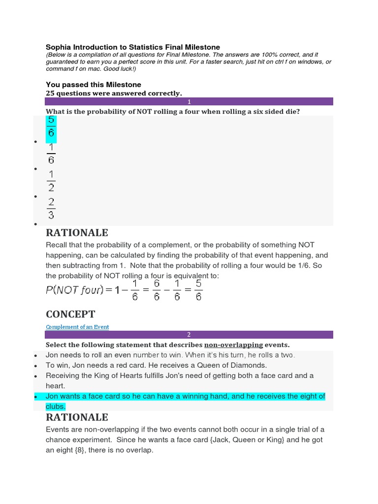 Sophia introduction to statistics final milestone pdf type i and