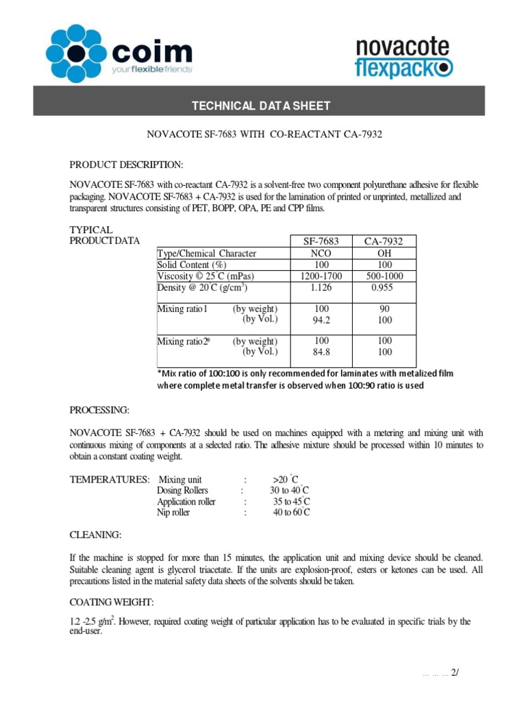 Technical Dat A Sheet | PDF | Adhesive | Lamination