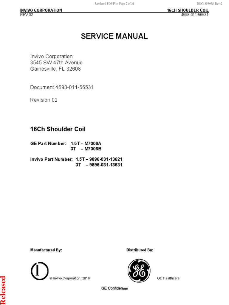 Service Manual: 16Ch Shoulder Coil | PDF