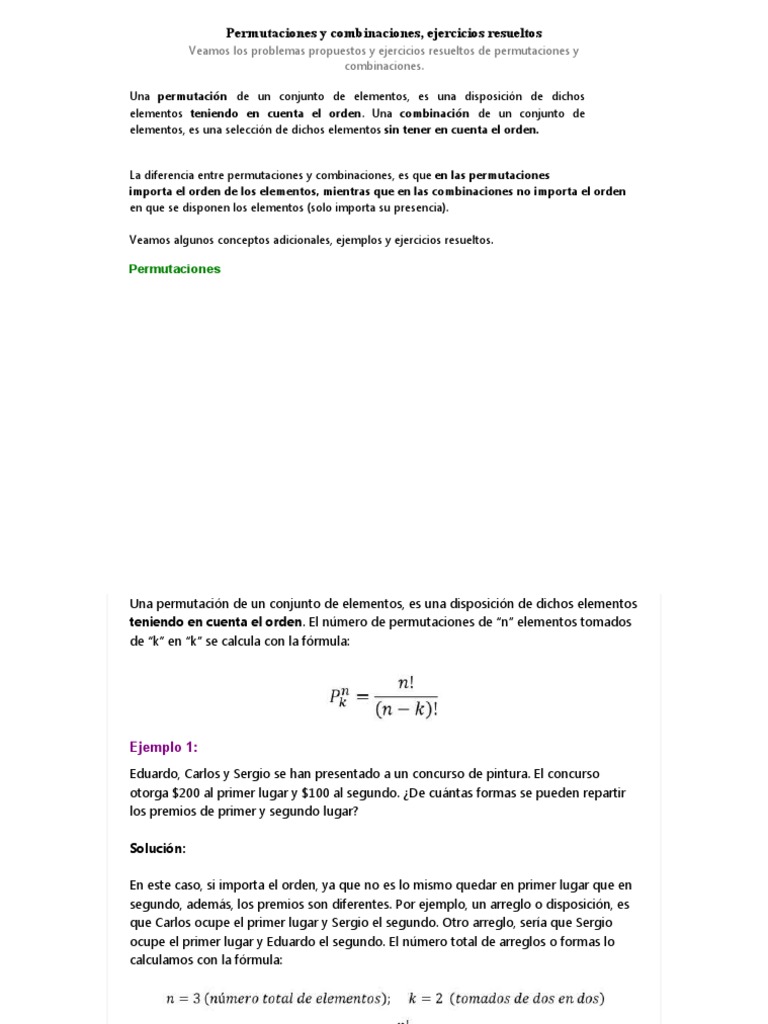 Ejercicios Resueltos de Permutaciones y Combinaciones | PDF | ensalada ...