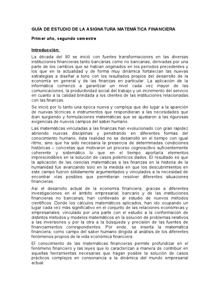 Guía Estudio de Matemática Financiera | PDF | Finanzas Matemáticas ...