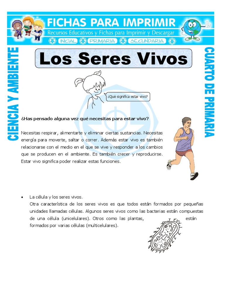 Ficha Seres Vivos para Cuarto de Primaria | PDF | Organismos | Biología ...