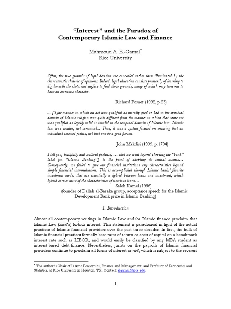 "Interest" and The Paradox of Contemporary Islamic Law and Finance ...