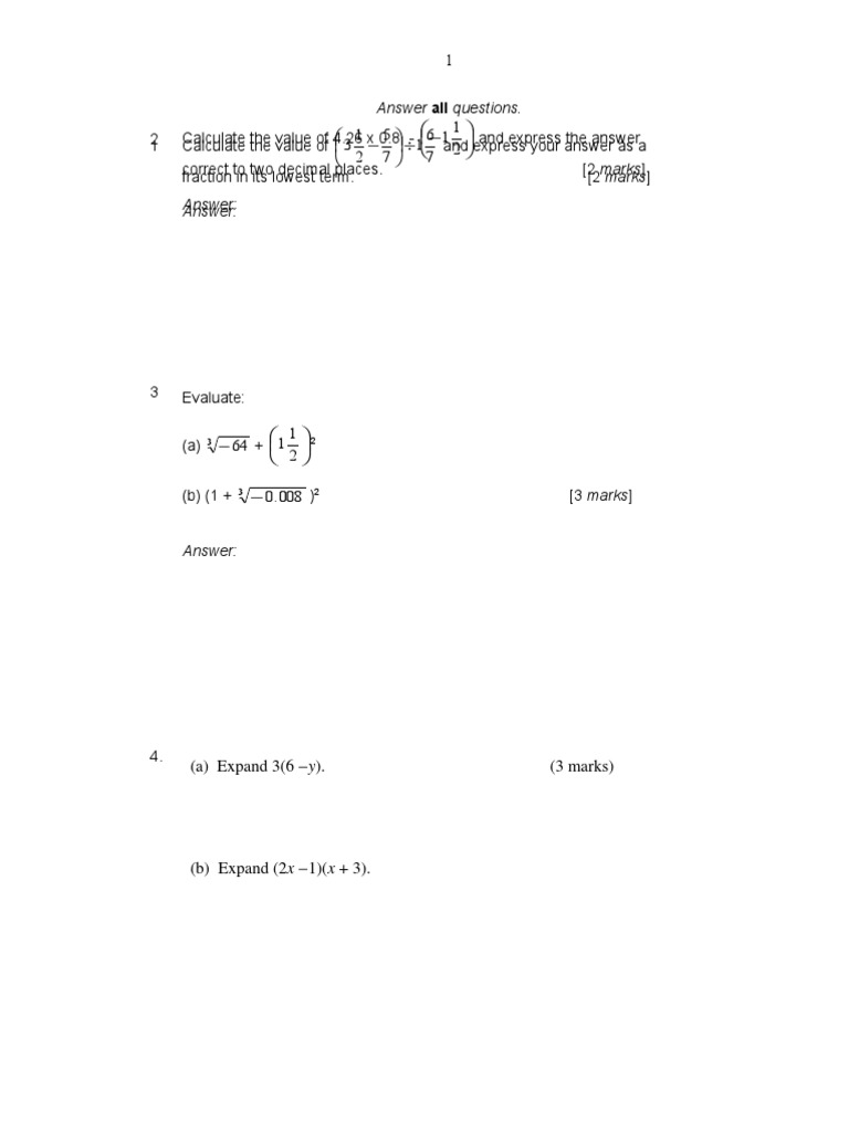 Answer All Questions.: (A) Expand 3 (6 Y) - (3 Marks) | PDF | Chart ...
